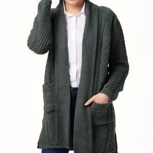 Women's Gray Cable Knit Cardigan Sweater